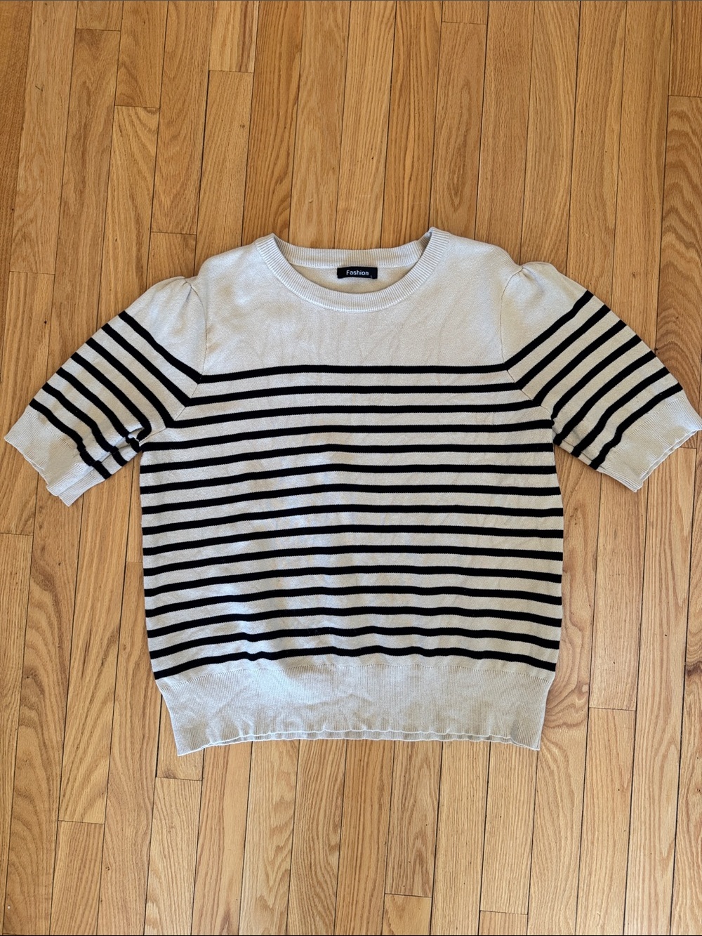 Striped Short-Sleeve Knit Top in White and Black